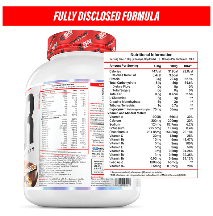 Spartan Nutrition Enhanced Performance Gainer Chocolate Peanut Butter