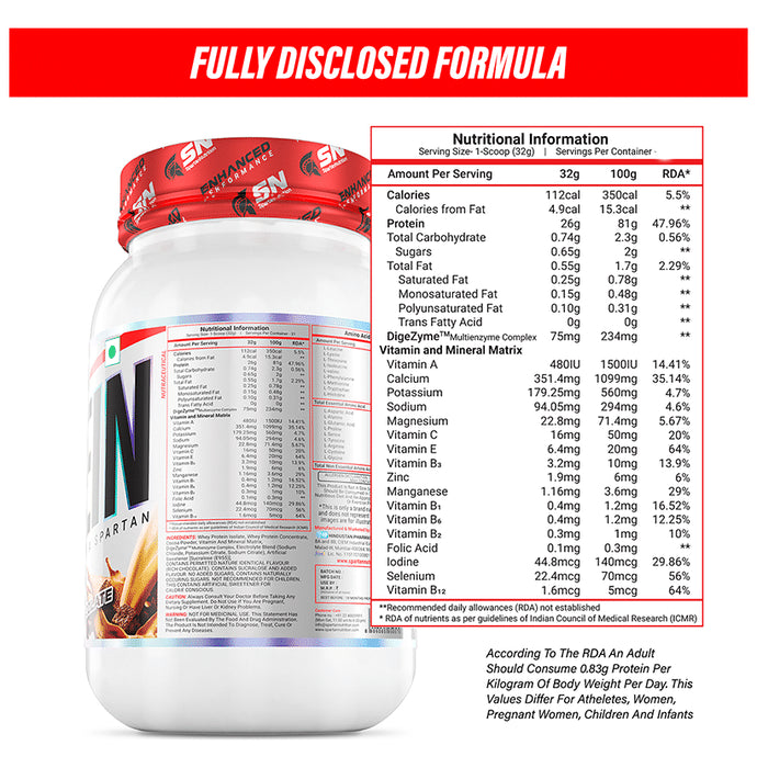 Spartan Nutrition Enhanced Performance Protein Powder Rich Chocolate