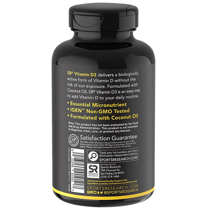 Sports Research Vitamin D3 with Coconut Oil 25mcg Softgel
