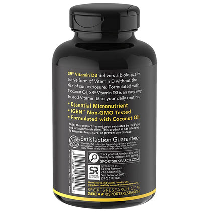 Sports Research Vitamin D3 with Coconut Oil 25mcg Softgel