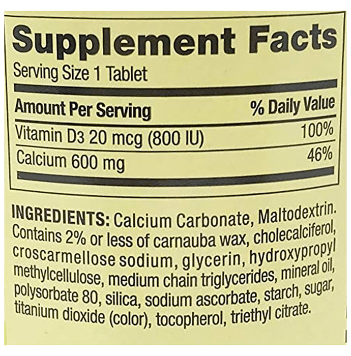 Spring Valley Calcium 600mg Plus Vitamin D3 20mcg Coated Tablet