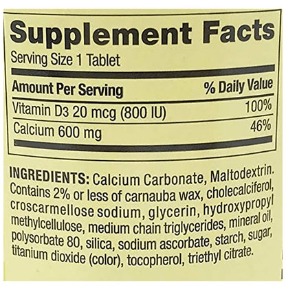 Spring Valley Calcium 600mg Plus Vitamin D3 20mcg Coated Tablet
