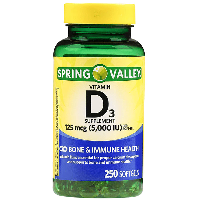 Spring Valley Vitamin D3 125mcg (5000IU) Softgel - Classic Derma