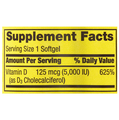 Spring Valley Vitamin D3 125mcg (5000IU) Softgel