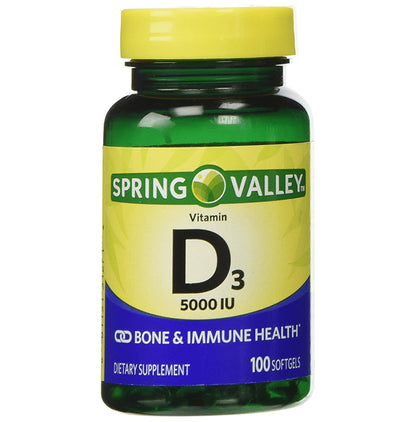 Spring Valley Vitamin D3 125mcg (5000IU) Softgel - Classic Derma