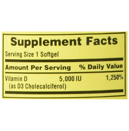 Spring Valley Vitamin D3 125mcg (5000IU) Softgel