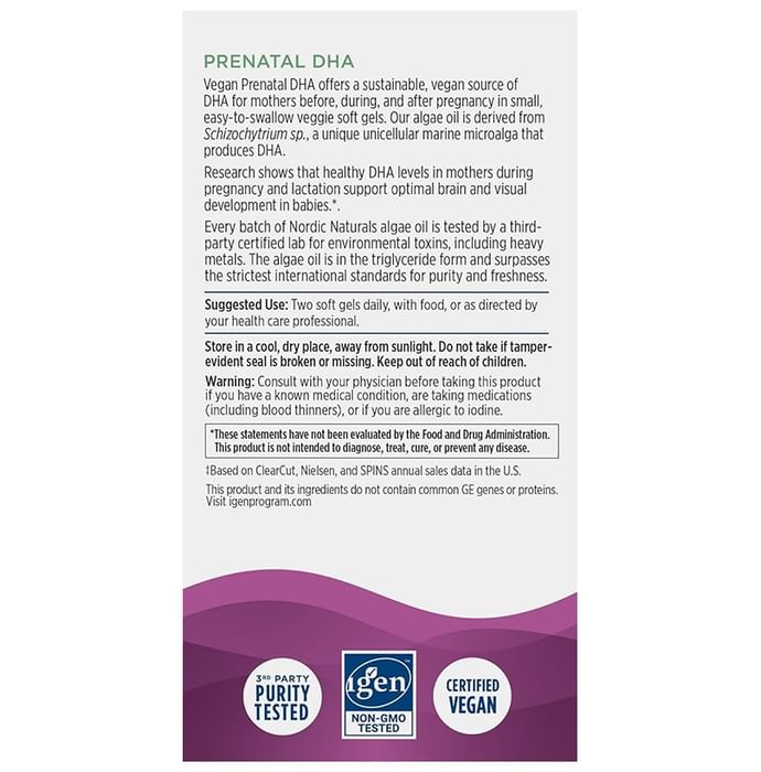 Nordic Naturals Prenatal DHA Plant Based DHA 500mg Soft Gels