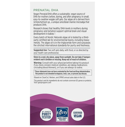 Nordic Naturals Prenatal DHA Plant Based DHA 500mg Soft Gels