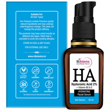 St.Botanica HA Hyaluronic Acid 2% + Vitamin B5 & E Hydrating Facial Serum