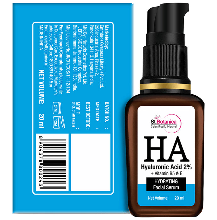 St.Botanica HA Hyaluronic Acid 2% + Vitamin B5 & E Hydrating Facial Serum