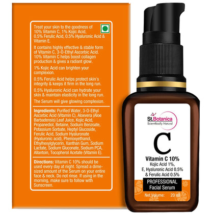 St.Botanica Vitamin C 10% + Kojic Acid 1% + E, Hyaluronic Acid 0.5% & Ferulic Acid 0.5% Professional Facial Serum