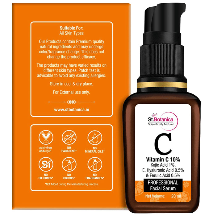St.Botanica Vitamin C 10% + Kojic Acid 1% + E, Hyaluronic Acid 0.5% & Ferulic Acid 0.5% Professional Facial Serum
