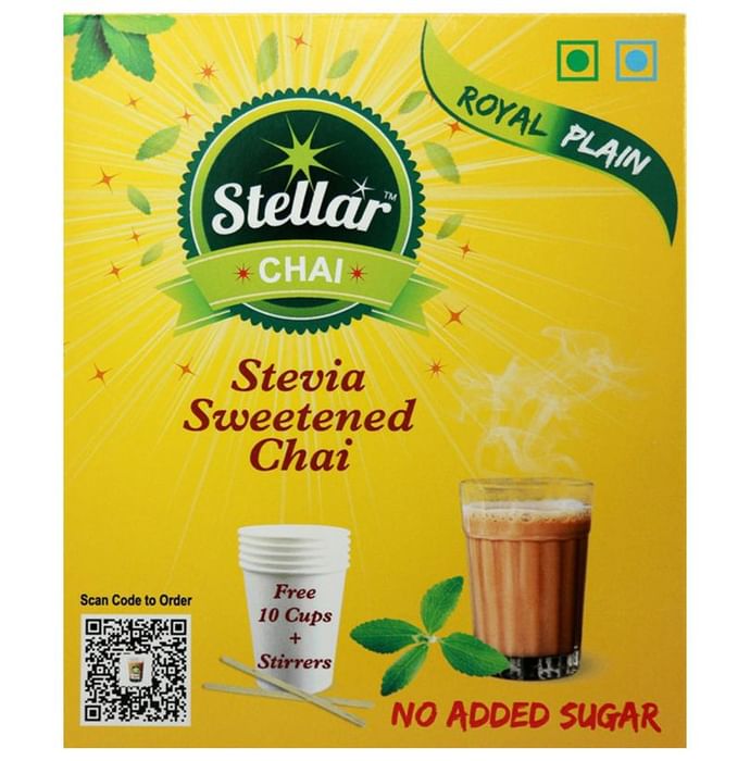 Steller Stevia Sweetened Chai with 10 Cups + Stirrers Free Royal Plain - Classic Derma