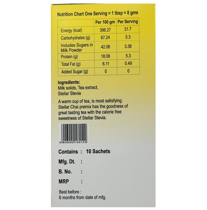 Steller Stevia Sweetened Chai with 10 Cups + Stirrers Free Royal Plain