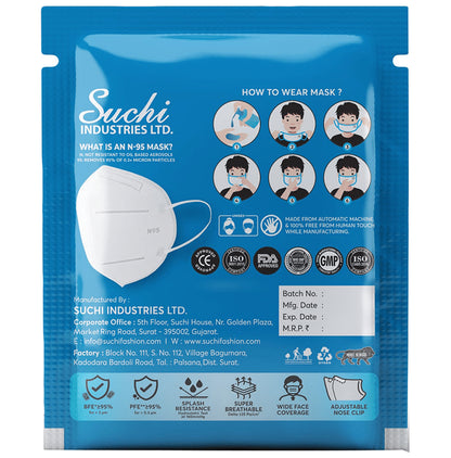 Suchi N 95 Face Mask with Adjustable Overhead Loop White