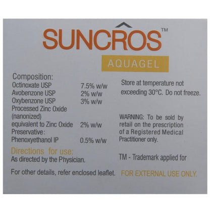 Suncros SPF 26 Aqua Sunscreen with Zinc Oxide | Water Resistant Gel