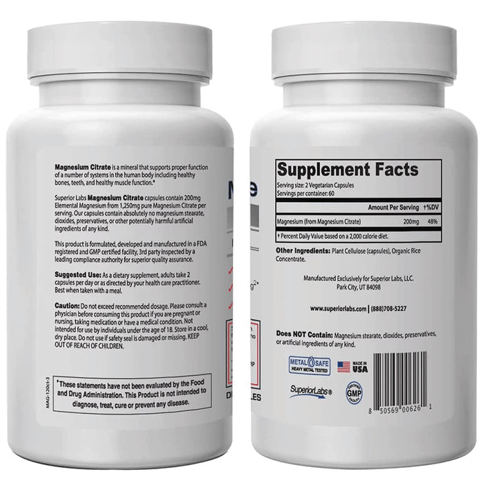 Superior Labs 100% Pure Magnesium Citrate Vegetable Capsule