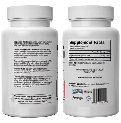Superior Labs 100% Pure Magnesium Citrate Vegetable Capsule