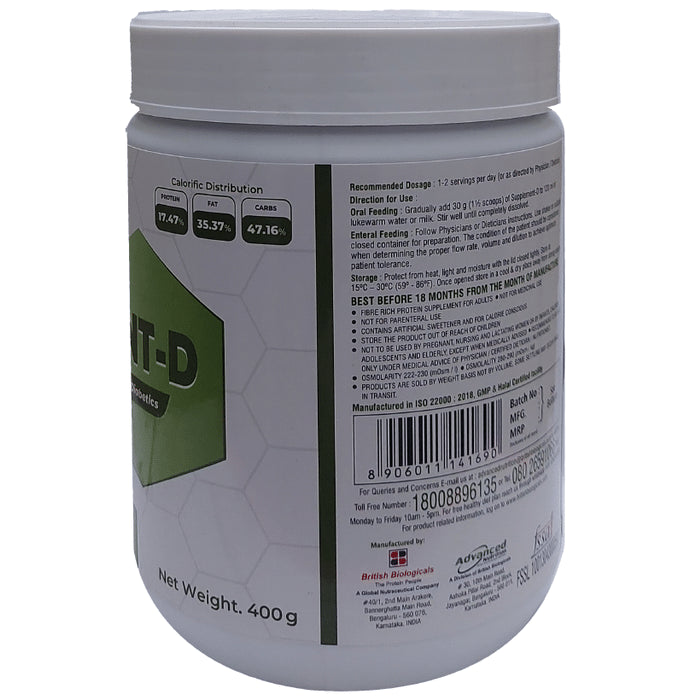 Supplement D Powder | Nutritional Supplement for Diabetics | Gluten, Lactose & Sugar Free | Flavour Vanilla