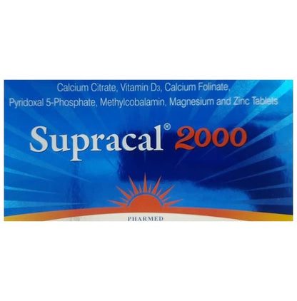 Supracal 2000 Tablet with Calcium, Vitamin D3, Methylcobalamin, Magnesium and Zinc | Bone, Joint & Muscle Care | Daily Mineral Essentials - Classic Derma