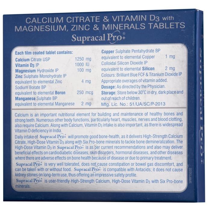 Supracal Pro+ Tablet with Calcium, Vitamin D3, Magnesium, Zinc & Minerals Tablet