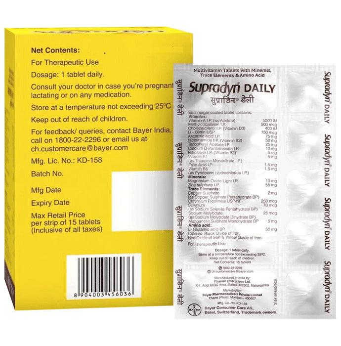 Supradyn Daily Multivitamin for Men and Women | Daily Immunity and 2X Energy | Tablet