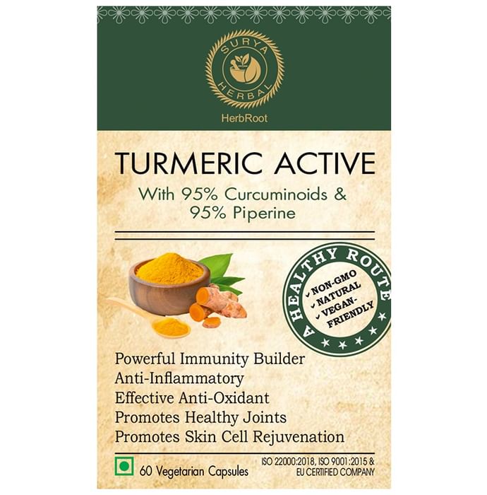 Surya Herbal Turmeric Active with 95% Curcuminoids & 95% Piperine Vegetarian Capsule - Classic Derma