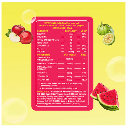 Svaa.Life Apple Cider Vinegar with Garcinia Cambogia Effervescent Tablet (21 Each) Watermelon