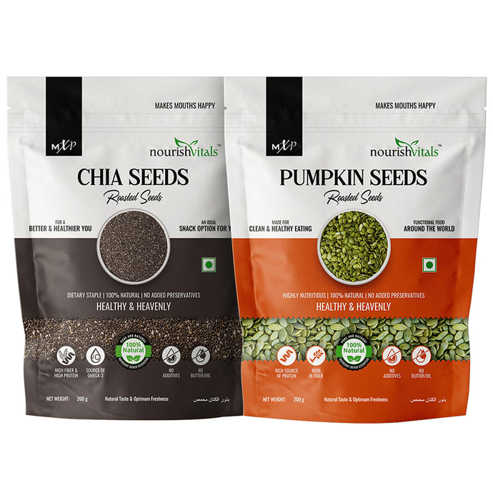 NourishVitals Combo Pack of Chia Seeds Roasted and Pumpkin Seeds Roasted (200gm Each) - Classic Derma