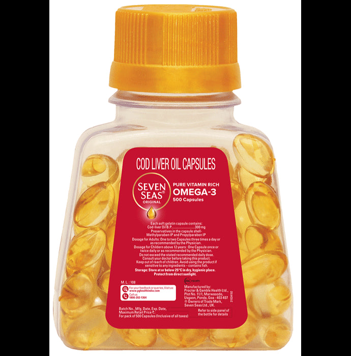 Seven Seas Seven Seas Original Cod-Liver Oil Capsule | For Brain, Bones, Eyes & Immunity | Source of Vitamins A, D, EPA & DHA | Nutrition Formula - Classic Derma