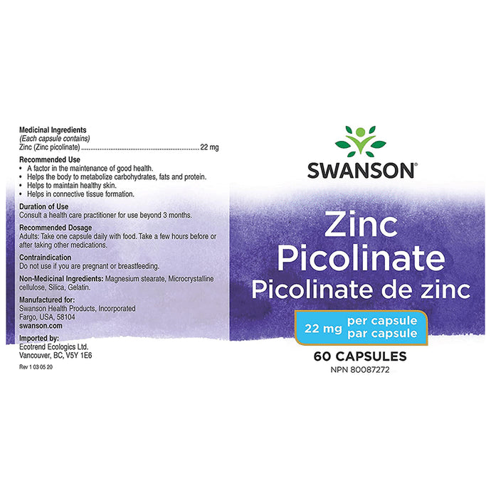 Swanson Zinc Picolinate 22mg Capsule