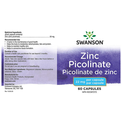 Swanson Zinc Picolinate 22mg Capsule