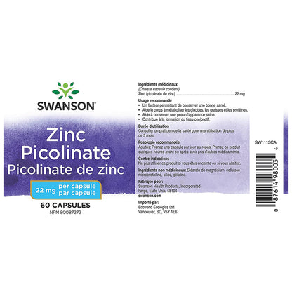 Swanson Zinc Picolinate 22mg Capsule