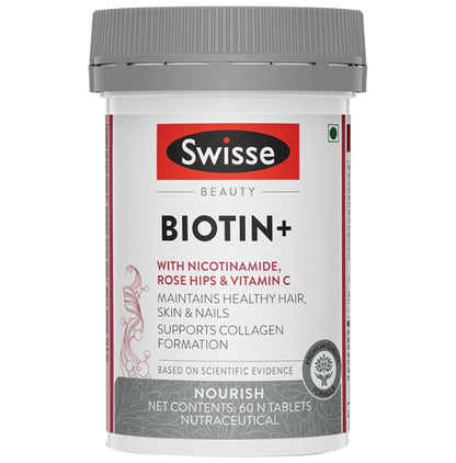 Swisse Beauty Biotin+ with Nicotinamide, Rose Hips & Vitamin C | For Hair, Skin, Nails and Collagen Formation | Tablet - Classic Derma