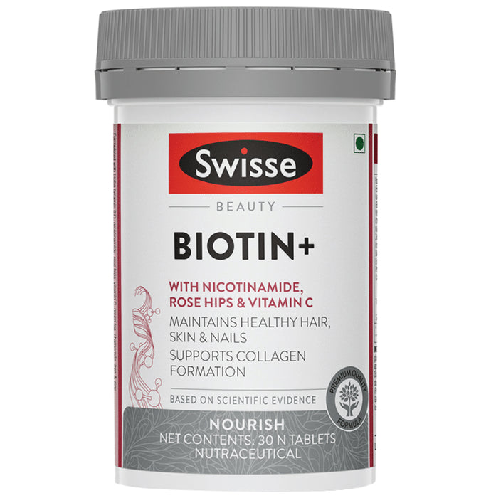 Swisse Beauty Biotin+ with Nicotinamide, Rose Hips & Vitamin C | For Hair, Skin, Nails and Collagen Formation | Tablet - Classic Derma