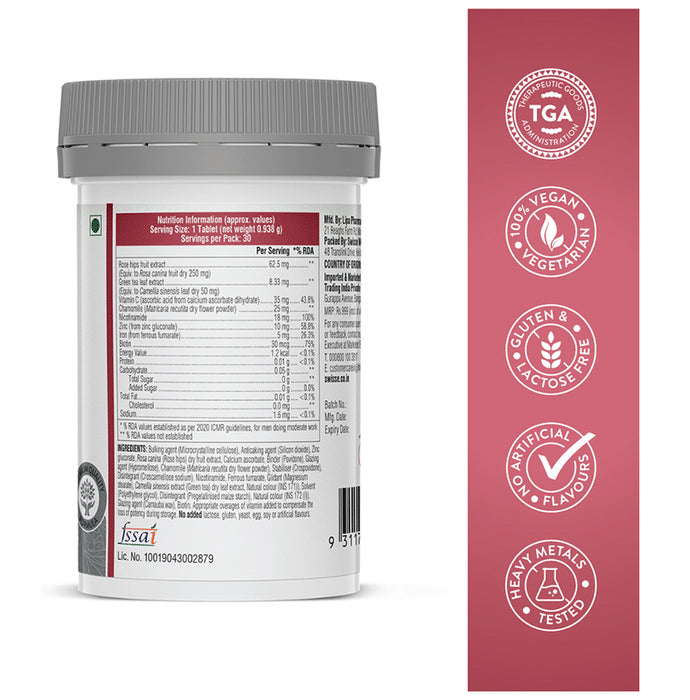 Swisse Beauty Biotin+ with Nicotinamide, Rose Hips & Vitamin C | For Hair, Skin, Nails and Collagen Formation | Tablet