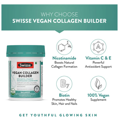 Swisse Beauty Vegan Collagen Builder | With Biotin & Vitamin C for Skin & Antioxidant Benefits | Tablet