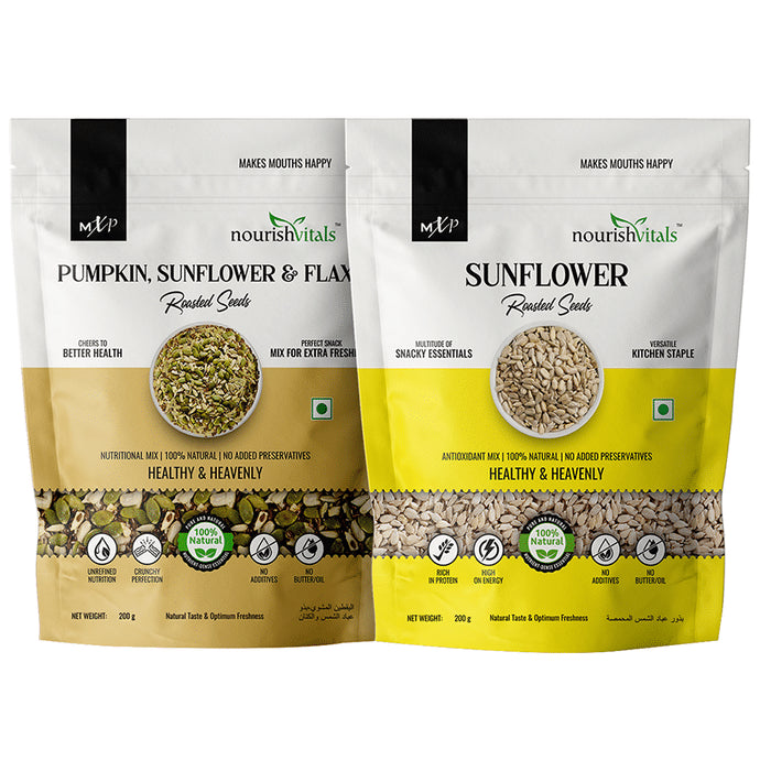 NourishVitals Combo Pack of Pumpkin Sunflower & Flax Roasted Seeds and Sunflower Roasted Seeds (200gm Each) - Classic Derma