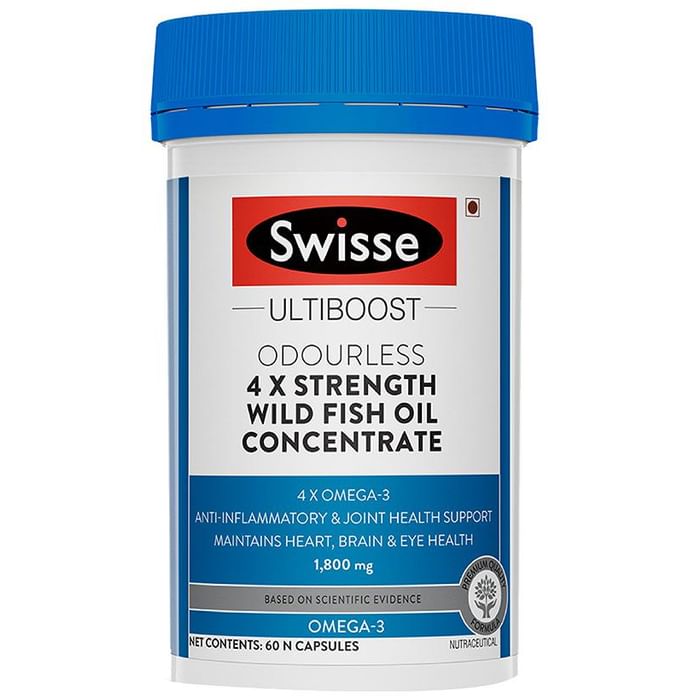 Swisse Ultiboost Odourless 4X Strength Wild Fish Oil | With 1800mg Omega 3 for Joints, Heart, Brain & Eyes | Capsule - Classic Derma