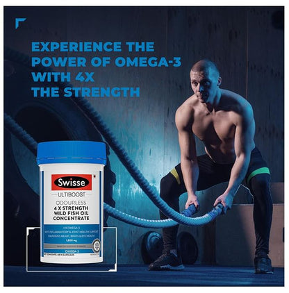Swisse Ultiboost Odourless 4X Strength Wild Fish Oil | With 1800mg Omega 3 for Joints, Heart, Brain & Eyes | Capsule