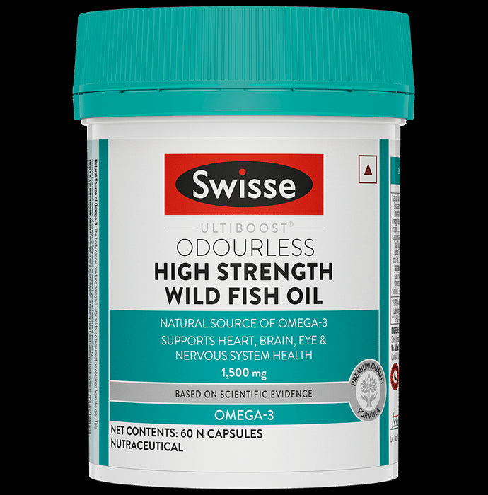 Swisse Ultiboost Odourless High Strength Wild Fish Oil Capsule with 1500mg Omega 3 | For Heart, Brain, Eye & Joint Health - Classic Derma