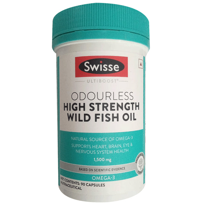 Swisse Ultiboost Odourless High Strength Wild Fish Oil Capsule with 1500mg Omega 3 | For Heart, Brain, Eye & Joint Health - Classic Derma