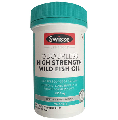 Swisse Ultiboost Odourless High Strength Wild Fish Oil Capsule with 1500mg Omega 3 | For Heart, Brain, Eye & Joint Health - Classic Derma