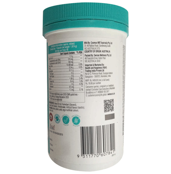 Swisse Ultiboost Odourless High Strength Wild Fish Oil Capsule with 1500mg Omega 3 | For Heart, Brain, Eye & Joint Health