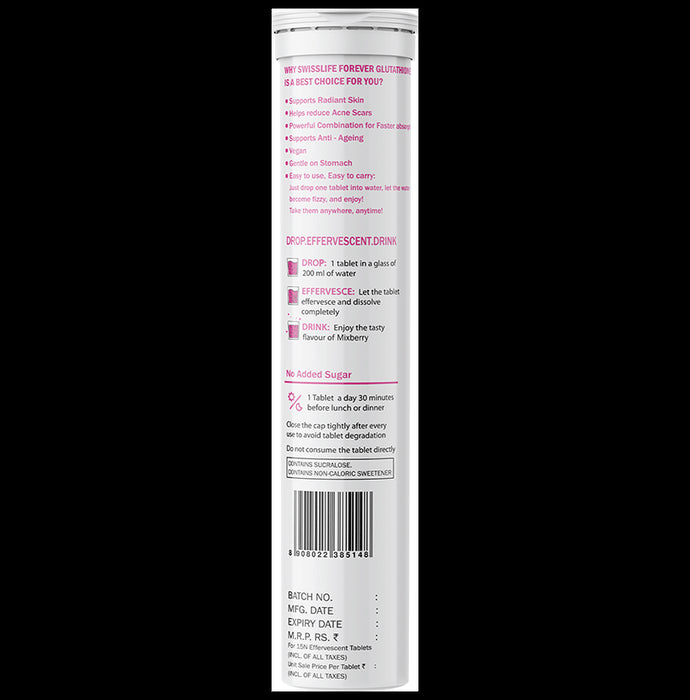 SWISSLIFE FOREVER Glutathione & Vitamin C Effervescent Tablets (15 Each) Mixberry No Sugar