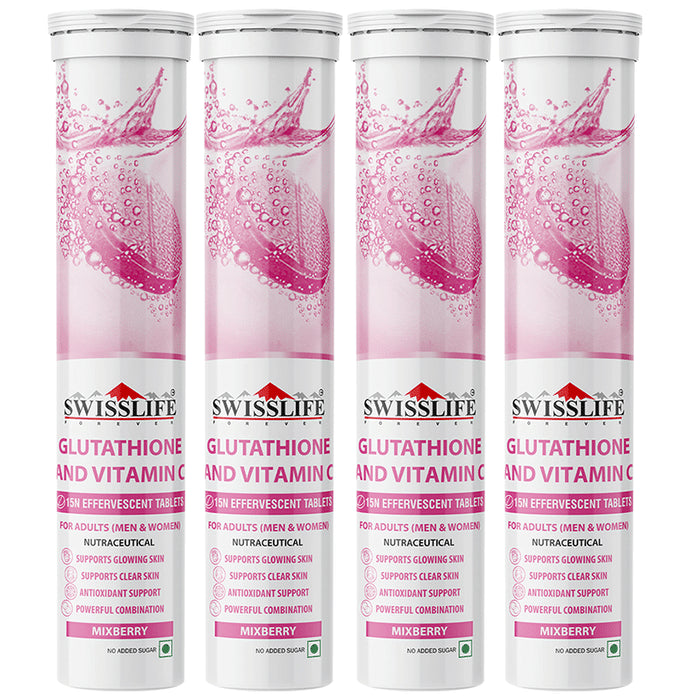 SWISSLIFE FOREVER Glutathione & Vitamin C Effervescent Tablets (15 Each) Mixberry No Sugar - Classic Derma