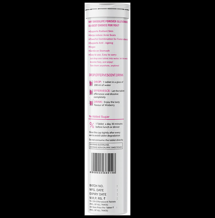 SWISSLIFE FOREVER Glutathione & Vitamin C Effervescent Tablets (15 Each) Mixberry No Sugar