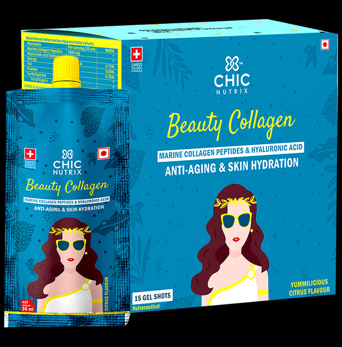 Chicnutrix Beauty Collagen Marine Collagen Peptides & Hyaluronic Acid Gel Shots (30ml Each) Yummilicious Citrus - Classic Derma