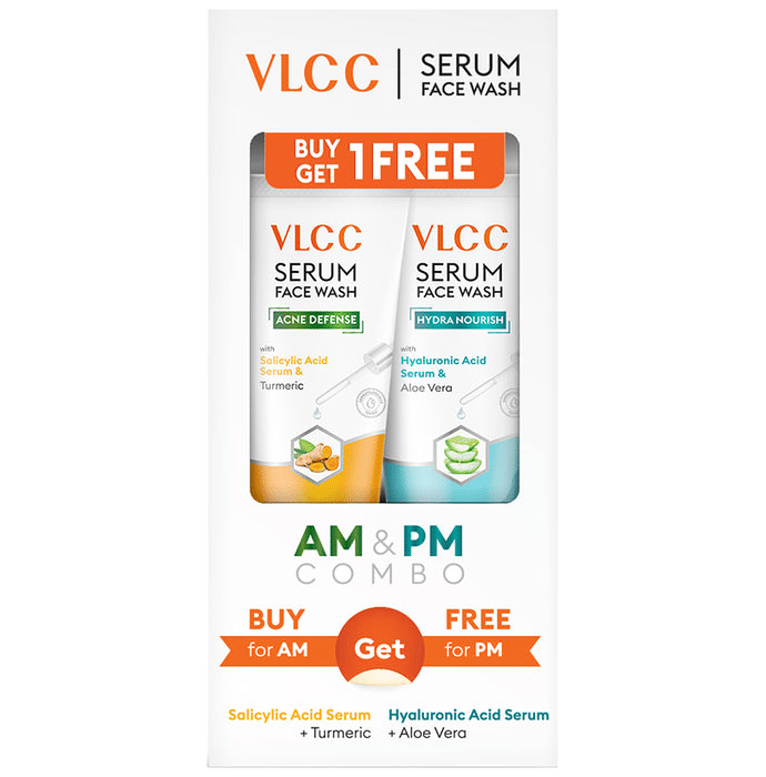 VLCC Acne Defense Turmeric & Hydra Nourish Aloevera Serum Face Wash AM & PM Combo - Classic Derma