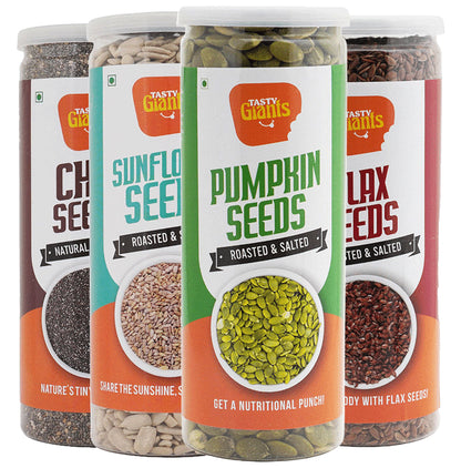 Tasty Giants Combo Pack of Pumpkin Seeds (180gm), Flax Seeds (180gm),Chia Seeds (200gm) & Sunflower Seeds (180gm) - Classic Derma